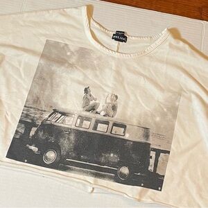 Wet Seal White Crop Top with Vintage Print